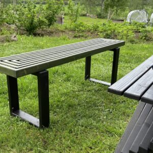 Trädgårdsbänk Nr 1, svarta ben och skogsgrön sitt yta